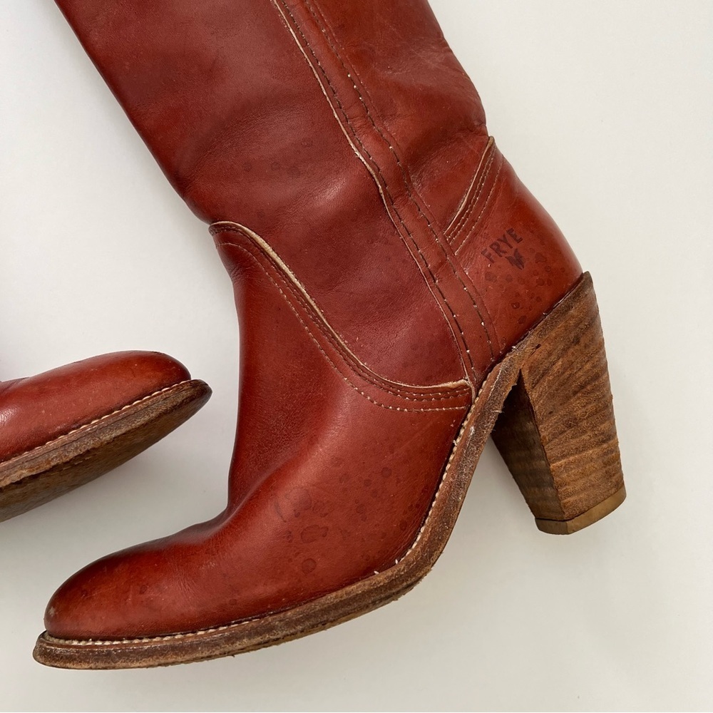 Vintage Redwood Mahogany Red Leather Tall Heeled Boot Size 5.5 - Picture 6 of 13